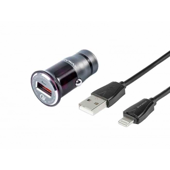 Ładowarka 12/24V QC3.0 1x USB + kabel USB do Lightning