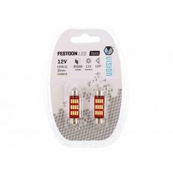 Żarówka VISION Festoon SV8.5 39mm 12/24V 12x 4014 SMD LED, CANBUS, biała, 2 szt.