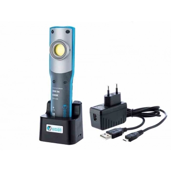 Lampa warsztatowa 10W COB LED 1000 lm + 3W LED UV 395 nm, akumulatorowa, IK08, IP54, z zaczepem i magnesem