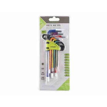 Klucze imbusowe 230 mm, rozmiary 1,5 -10 mm, 9 szt., kolorowe