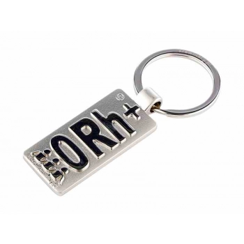 Metalowy brelok z symbolem grupy krwi 0Rh+