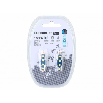 Żarówka VISION Festoon SV8.5 36mm 12/24V 4x 3030 SMD LED, nonpolar, CANBUS, biała, 2 szt.