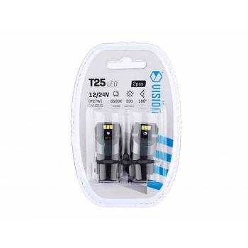 Żarówka VISION P27W (T25) 12/24V 6x 3020 SMD LED, nonpolar, CANBUS, biała, 2 szt.