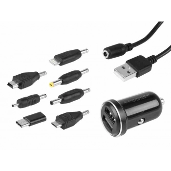 Ładowarka uniwersalna 2x USB 3.4A + kabel 120 cm + 7 końcówek, czarna