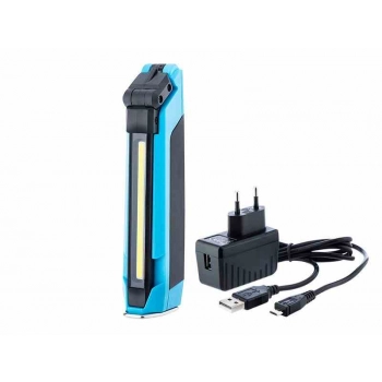 Lampa warsztatowa łamana 5W 500 lm COB LED + 2W 150 lm LED, akumulatorowa, IK07, z zaczepem i magnesem