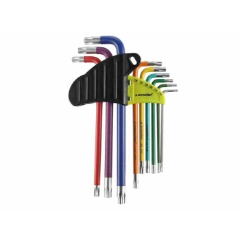Klucze trzpieniowe otworowe 230 mm do śrub TORX, T10 - T50, 9 szt., kolorowe