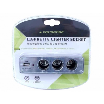 Rozgałęziacz zapalniczki potrójny 12/24V z USB 500 mA