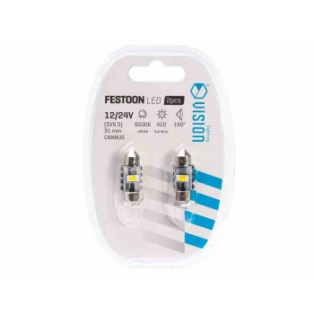Żarówka VISION Festoon SV8.5 31 mm 12/24V 2x 3570 SMD LED, CANBUS, biała, 2 szt.