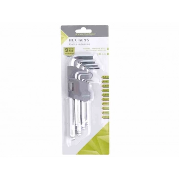 Klucze imbusowe kuliste, 180 mm, rozmiary 1,5 - 10 mm, 9 szt.