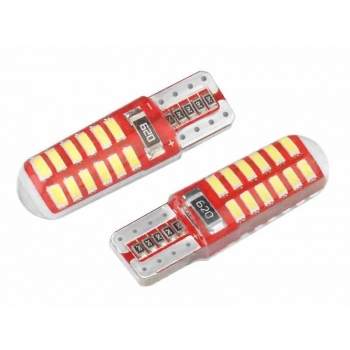 Żarówka VISION W5W (T10) 12V 24x 3014 SMD LED, CANBUS, silikonowa oprawka, biała, 2 szt.