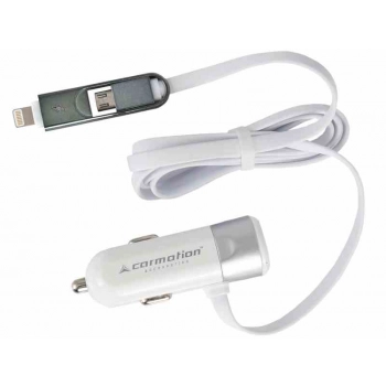 Ładowarka samochodowa 3.4A z gniazdem USB i przewodem z wtyczkami micro USB i Lightning