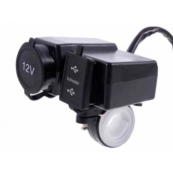 Ładowarka motocyklowa 2x USB 4.2A z woltomierzem i gniazdem zapalniczki EURO