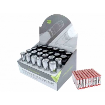 Latarka aluminiowa 9 LED, ekspozytor 24 szt., baterie w zestawie