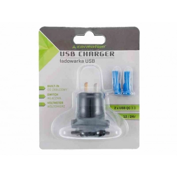 Ładowarka do zabudowy USB QC3.0 + USB 6A z woltomierzem i włącznikiem mechanicznym
