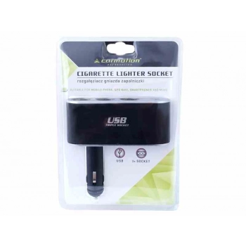 Rozgałęziacz zapalniczki łamany 12/24V potrójny z USB 500 mA