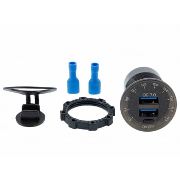 Ładowarka do zabudowy USB QC3.0 + USB 6A z woltomierzem i włącznikiem mechanicznym