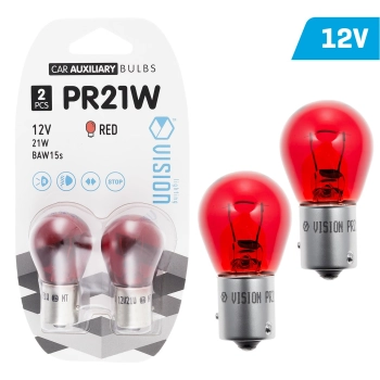 Żarówki VISION PR21W 12V 21W BAW15s, czerwona, blister 2 szt.