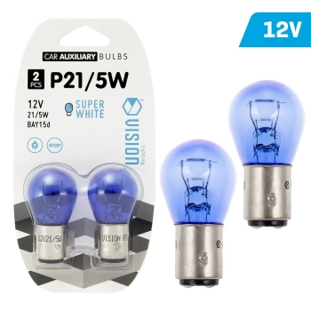 Żarówki VISION P21/5W 12V 21/5W BAY15d, super white, blister 2 szt.