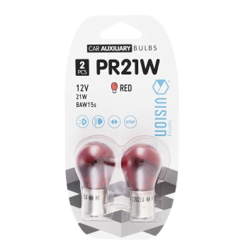Żarówki VISION PR21W 12V 21W BAW15s, czerwona, blister 2 szt.