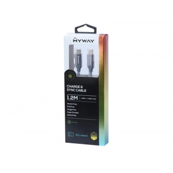 Kabel do ładowania i synchronizacji, w oplocie z mikrofibry, 120 cm, USB-C > USB-C v2.0 max 2.4A