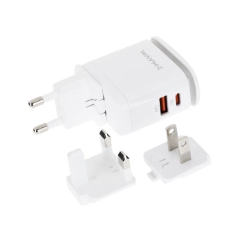 WAYME Ładowarka sieciowa 25W USB-C PD + QC3.0 z dotykową lampką LED + adaptery - wtyczki do gniazd EU, UK i USA