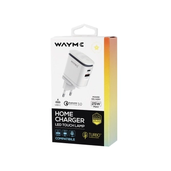 WAYME Ładowarka sieciowa 25W USB-C PD + QC3.0 z dotykową lampką LED + adaptery - wtyczki do gniazd EU, UK i USA
