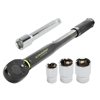 Klucz dynamometryczny 28-210 Nm, 1/2" + nasadki 17, 19 i 21 mm + przedłużka 125 mm, certyfikat kalibracji