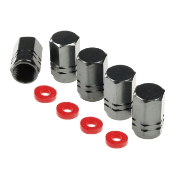 Nakrętki na wentyle, aluminiowe sześciokątne, 5 szt., gunmetal